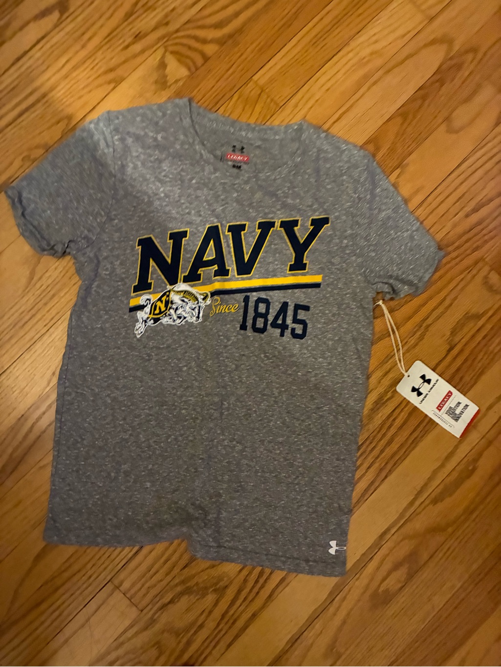 Under Armour Gray 'Navy' Graphic Tee With Yellow & Navy Print